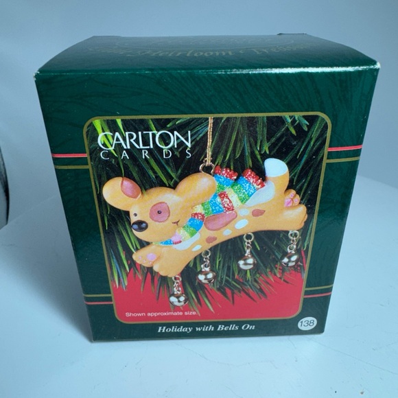 Carlton Cards Festive Dog Ornament with Bells. Holiday with bells on. - Picture 1 of 3